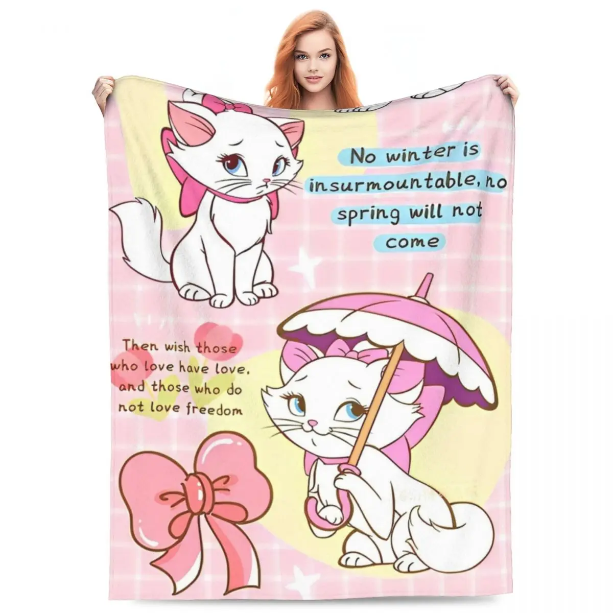 Marie Cat Cartoon Warm Soft Blanket Travel Plush Bedding Throws Comfortable Couch Bed Flannel Bedspread Sofa Bed Cover