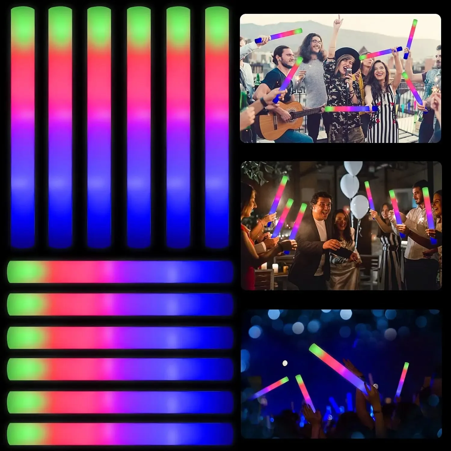 110pcs RGB LED Glow Foam Sticks 5 Colors Colorful LED Glow Sticks Cheer Tube Dark Light Birthday Party Decoration UK Stock