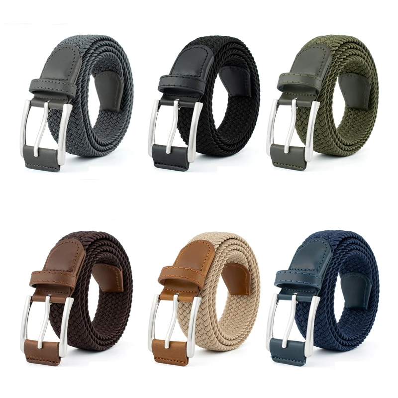 105cm Adjustable Buckle Braided Belts Unisex Jeans Trousers Pants Strap Women Men Metal Lock Waistbands Stretch Woven Belt