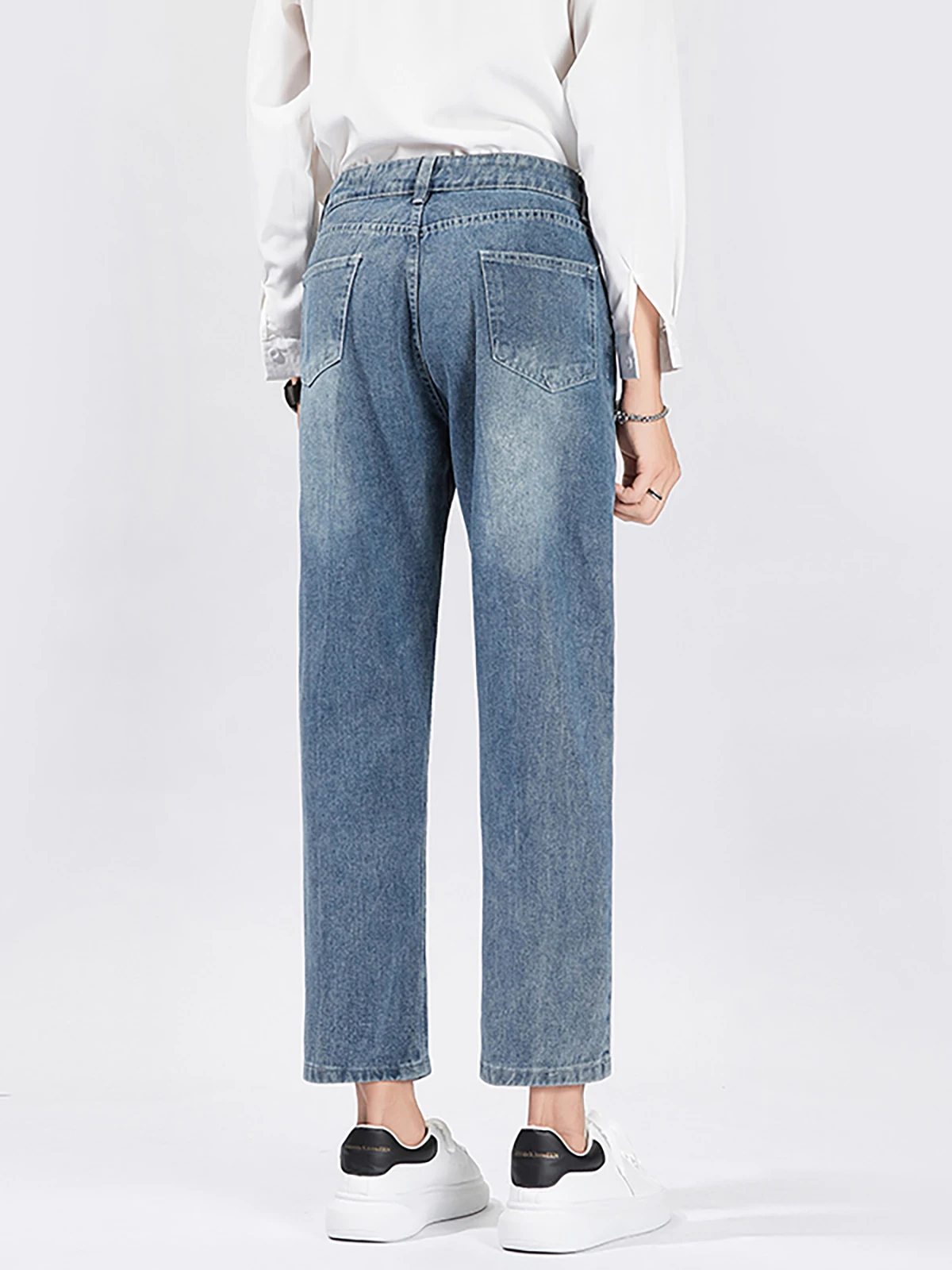 

Retro Waed Straight Leg Jeans Men's Slim Fit Nine-Piece Bootcut Slimming Small Foot Pants Faionable Casual Summer Jeans