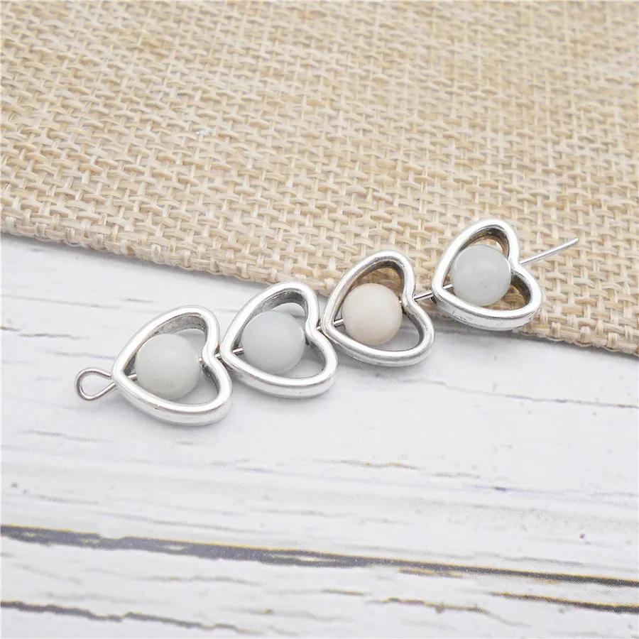 16PCS Alloy Heart Circle Frame Beads Spacer Connectors Charms Antique Silver Color Bracelet Jewelry Making Accessory