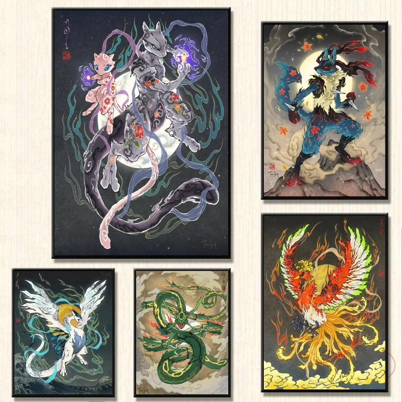

Canvas Painting Pokemon Mewtwo Lucario Poster Modern Living Room Aesthetic Children's Bedroom Decor Decorative Gifts Classic