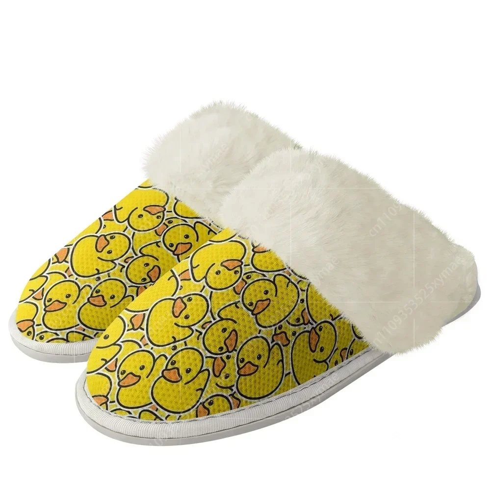 Pantuflas de Felpa con Estampado de Patito Amarillo, Zapatos Cálidos para Hombre y Mujer, Pantuflas de Algodón Térmicas Ligeras para el Hogar y el Dormitorio