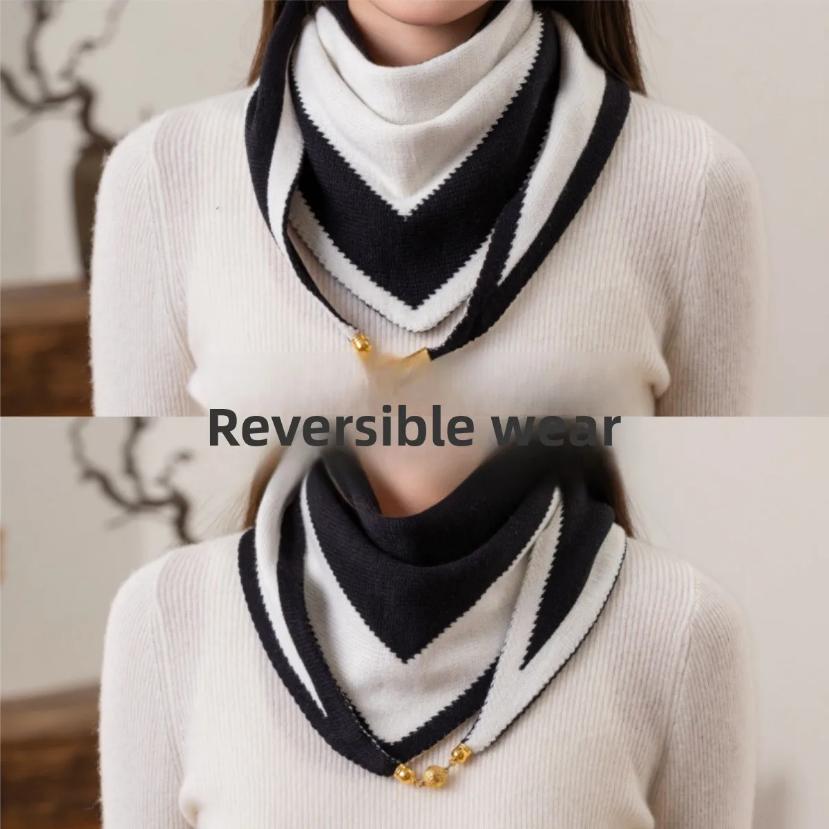 

Женский двусторонний полосатый шарф с магнитной застежкой для защиты шеи весна-осень-зима