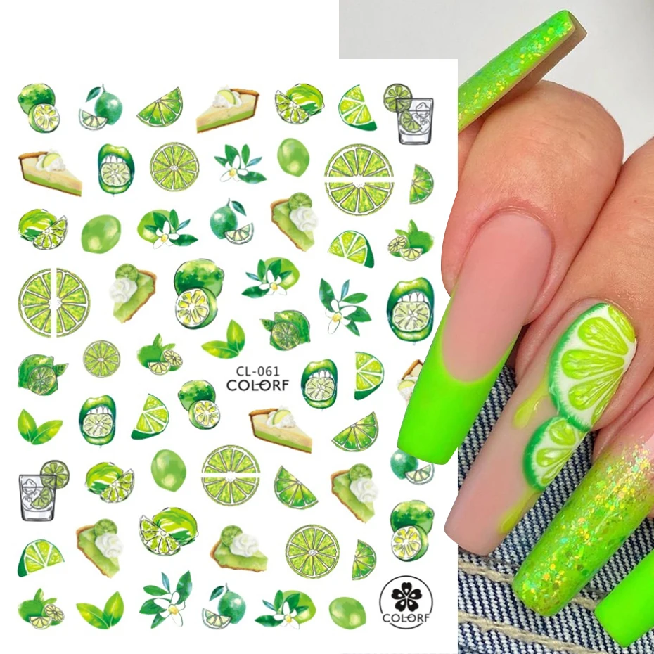 Lime Lemon 3D Nail Art Stickers Decals Adhesive Slider Summer Juicy Fruits Nail Tattoos Pattern Manicure Decorations JICL061-066