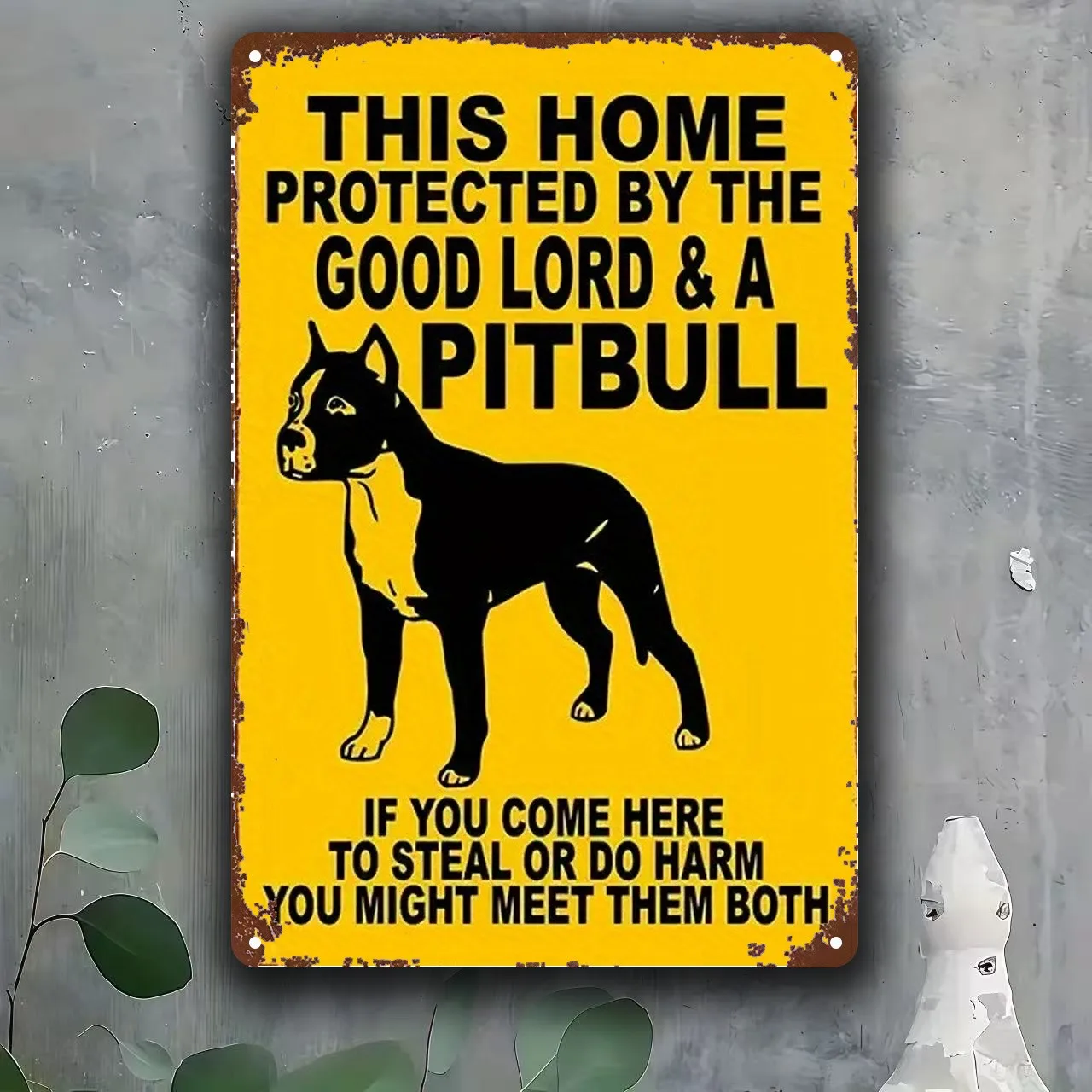 Vintage Pitbull Warning Tin Metal Signs Home Décor Heavy-Duty Iron with