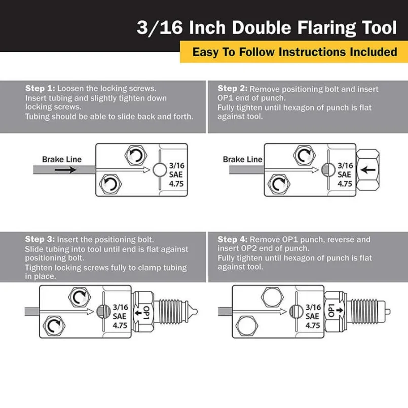 3/16in Brake Pipe Double Flaring Tool Kit Brake Tube Flare Tool 45 Degree Flare for Cars Trucks