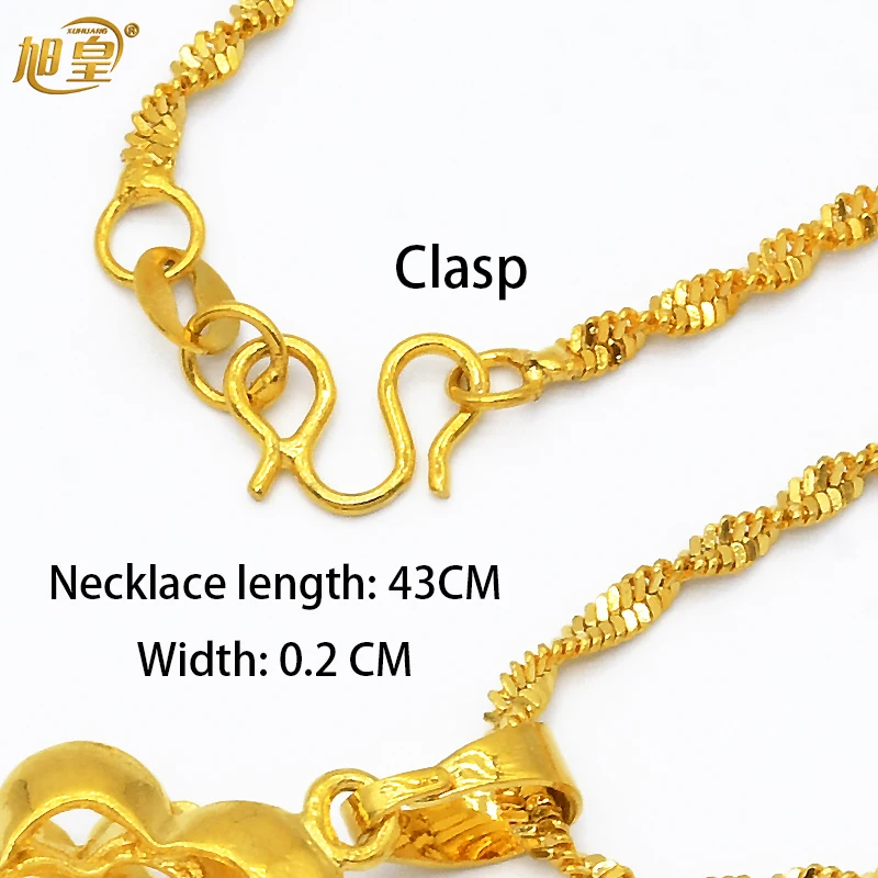 XUHUANG Dubai Heart Necklaces For Women Girls Jewellery Gifts Love Charm Pendant Chain Bridal Wedding Necklace Jewelry Gifts