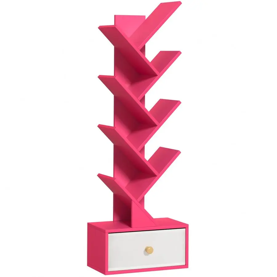 

Tier Tree Bookshelf with Drawer, Free Standing Wood Bookcase for Narrow Space, Storage Organizer Bookshelves for Books, Book Cas