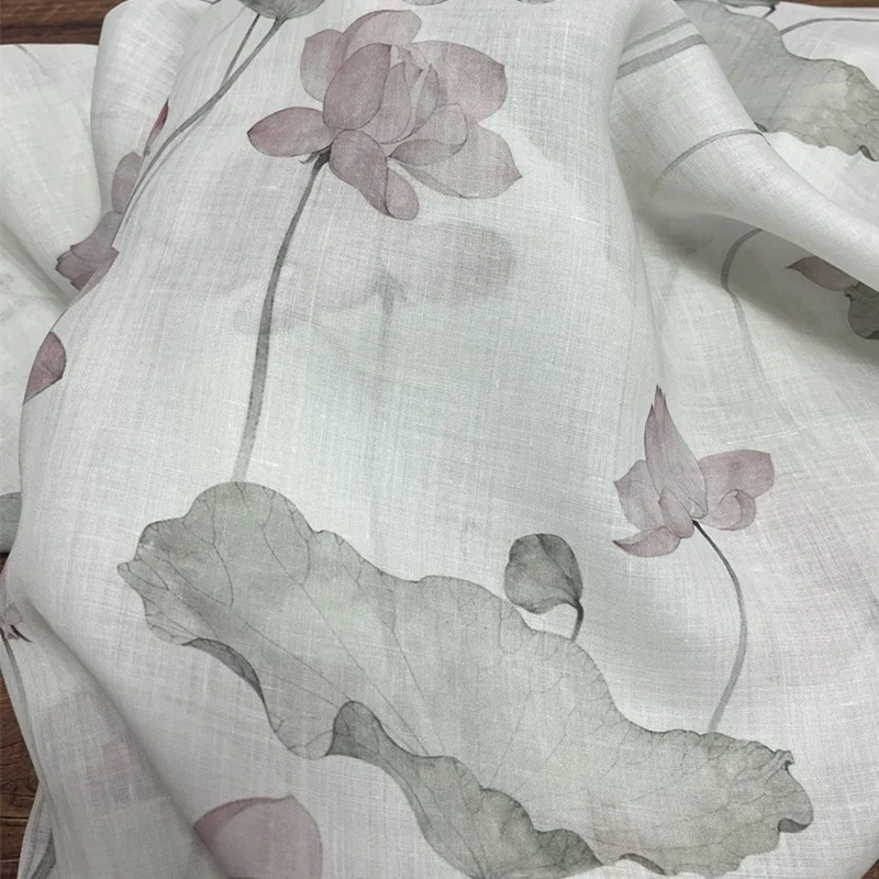 

High quality ramie fabric for patchwork New Lotus print sewing materials Dress Top cheongsam Clothing fabric