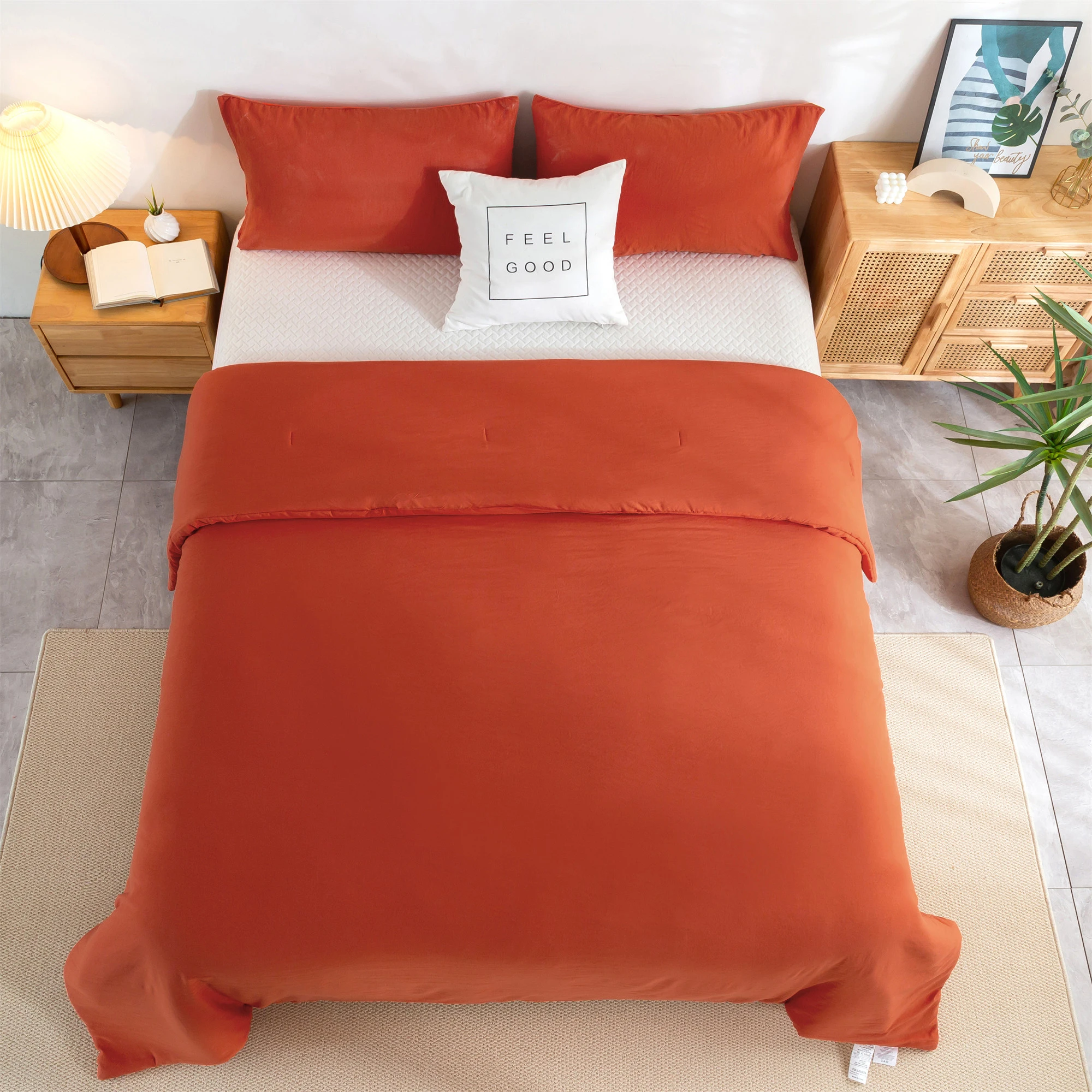 

Super Soft Shaggy Comy Bedding Sets Orange California King Sets All Seasons Comforter Quilt with Pillowsham