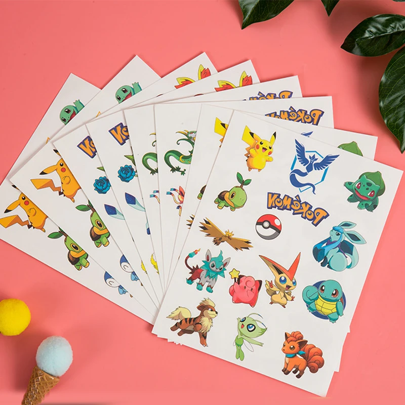 3PCS Pokemon Temporary Tattoo Stickers Children Pikachu Sticker Funny Cartoon Kids Girls Christmas Birthday Gift Reward Toy