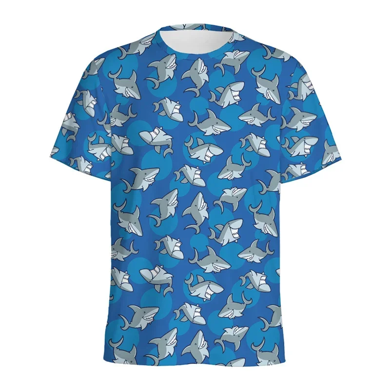 Fashion Men's Shark All Over Print T-Shirt Ocean Underwater Sketch Shark Pattern Crew Neck Short Sleeve Summer Graphic Tee