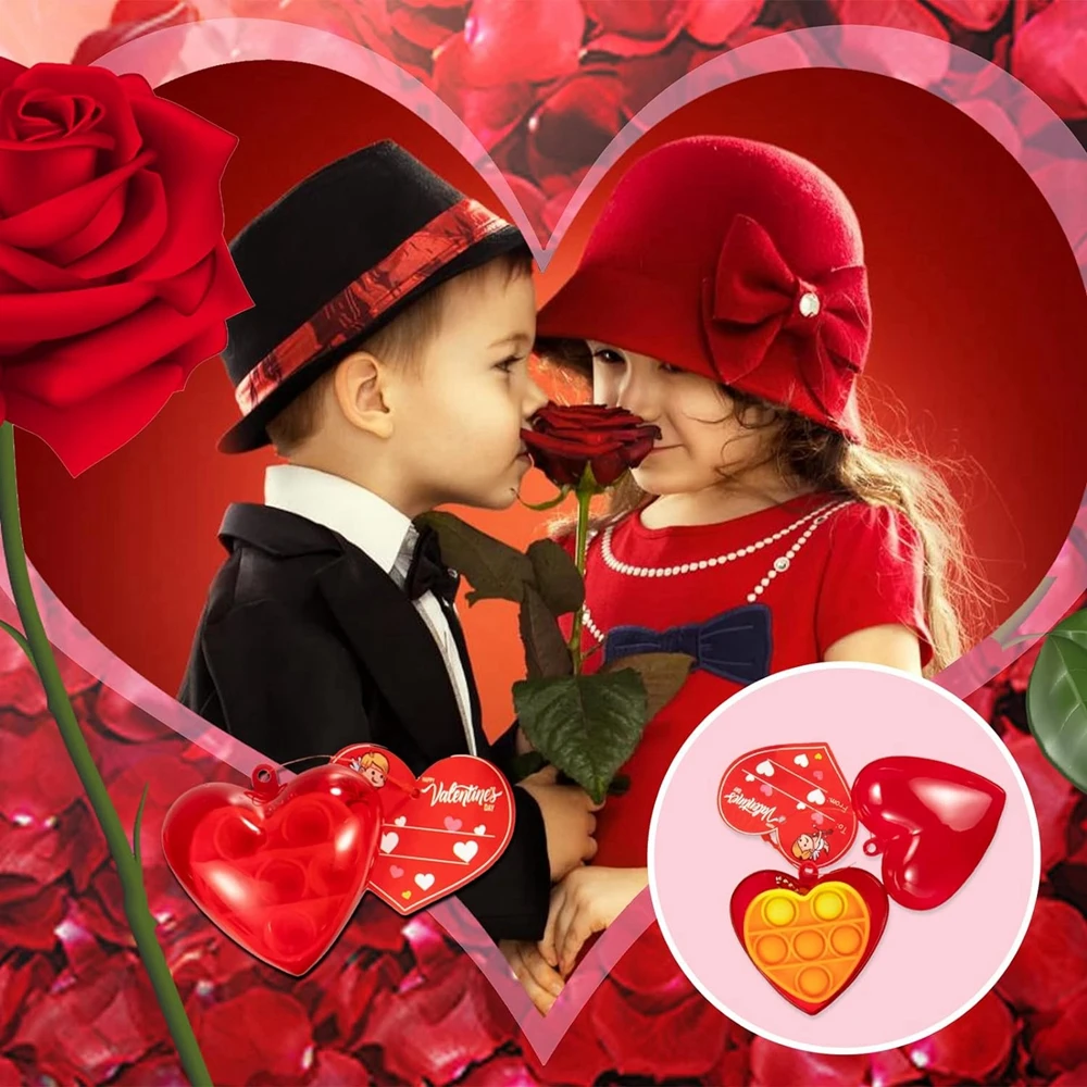Pop Set Caixas De Coração Com Amor, Alívio Do Estresse Sensorial, Fidget, Chaveiros, Cartões De Presente, Favores De Festa, Dia Dos Namorados,