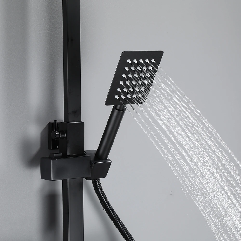 Long Spout Matte Black Shower Faucet Set  Rainfall High Quality All Metal Bathtub  Mixer Tap 4-way With Bidet Stainless Steel