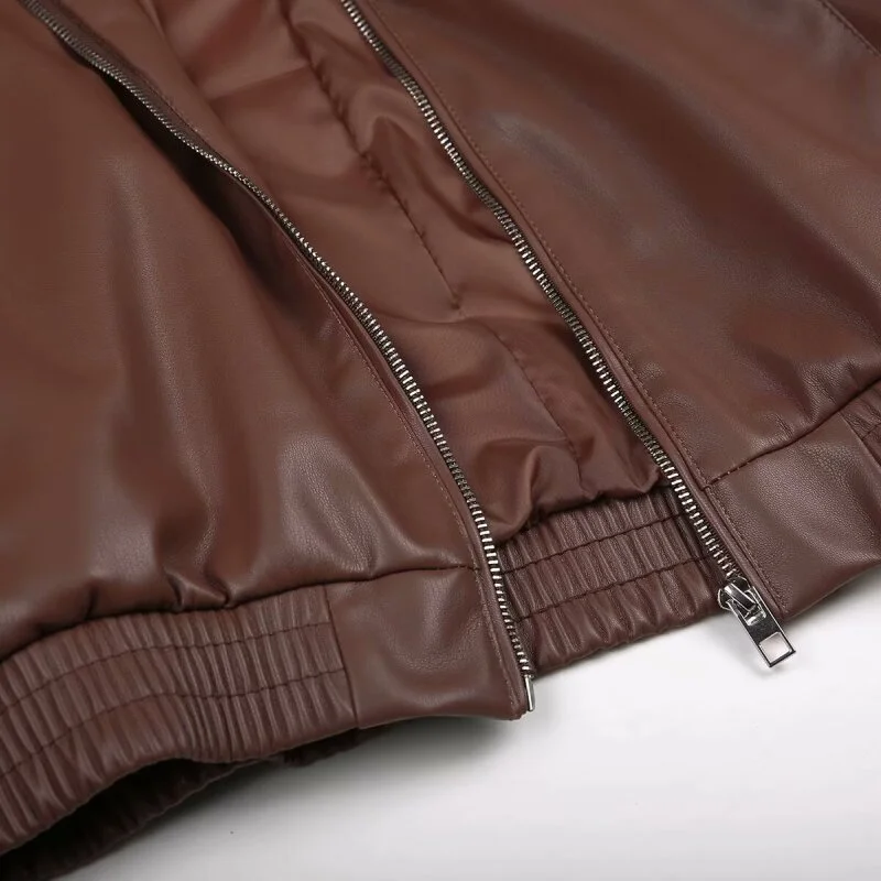 レディースフェイクレザージャケットコートファッションクールモトスタイルストリートウェアレトロ長袖アウタージッパーシンプルコートトップス冬