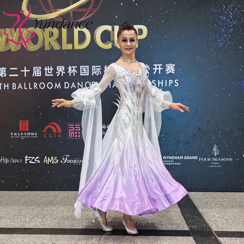 B-25111 Custom International Standard Ballroom Dance Dress for Women Spandex/Polyester Stage Performance Wear Satin Chiffon