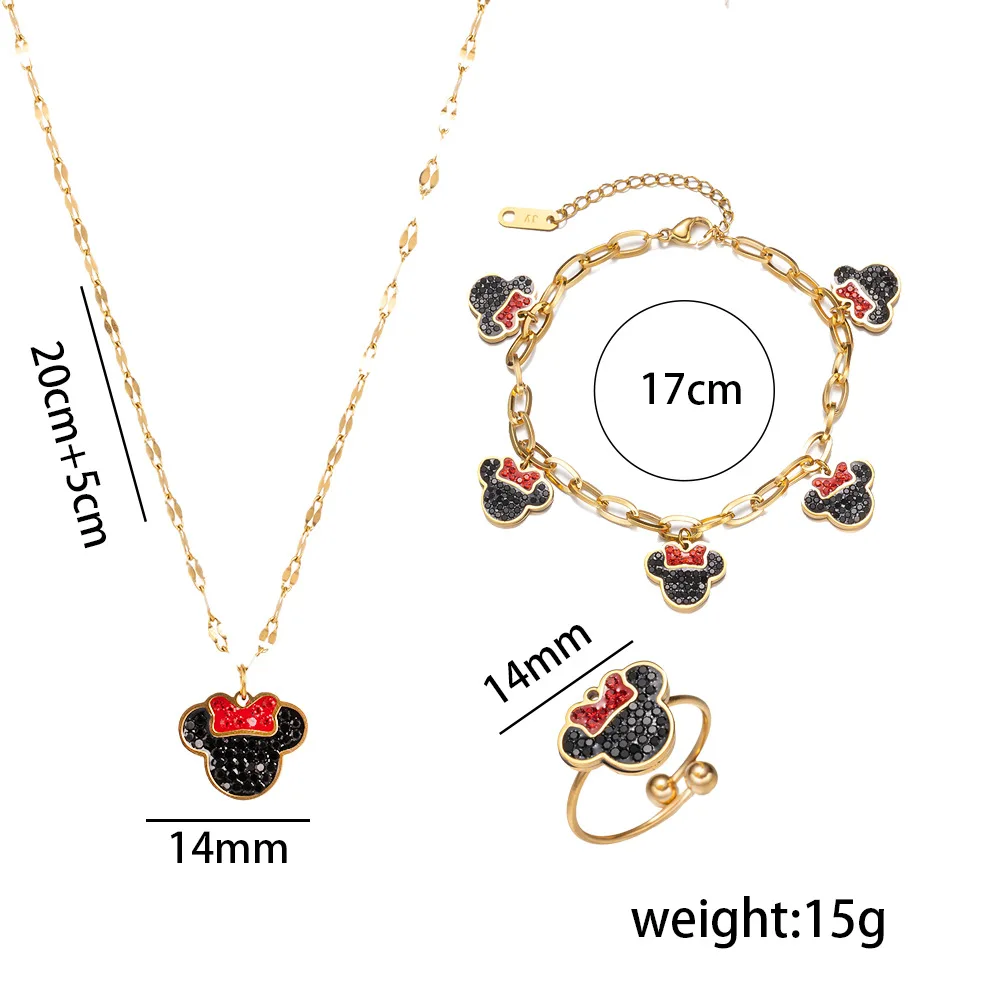 Disney Creative Shiny Zircon Minnie Mouse Collane con ciondolo per donne Ragazze Set regalo di accessori per gioielli classici in acciaio inossidabile