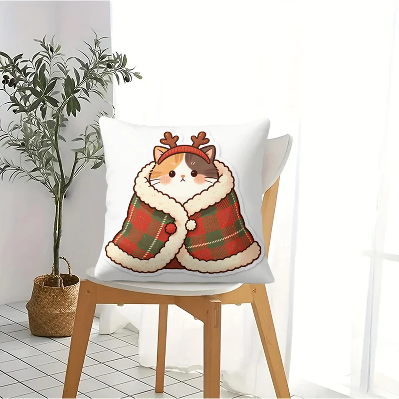 Kawaii Cat Print Throw Pillow With Pillow Inserts Cute Kitty Wrapped In Blanket Cushions Fashion Sofa Bed Decor Gift Christmas