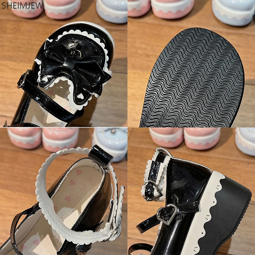 Mignon poupée Lolita bout rond nœud papillon mode Mary Jane chaussures simples fille amour plate-forme chaussures en cuir Cosplay coréen chaussures plates