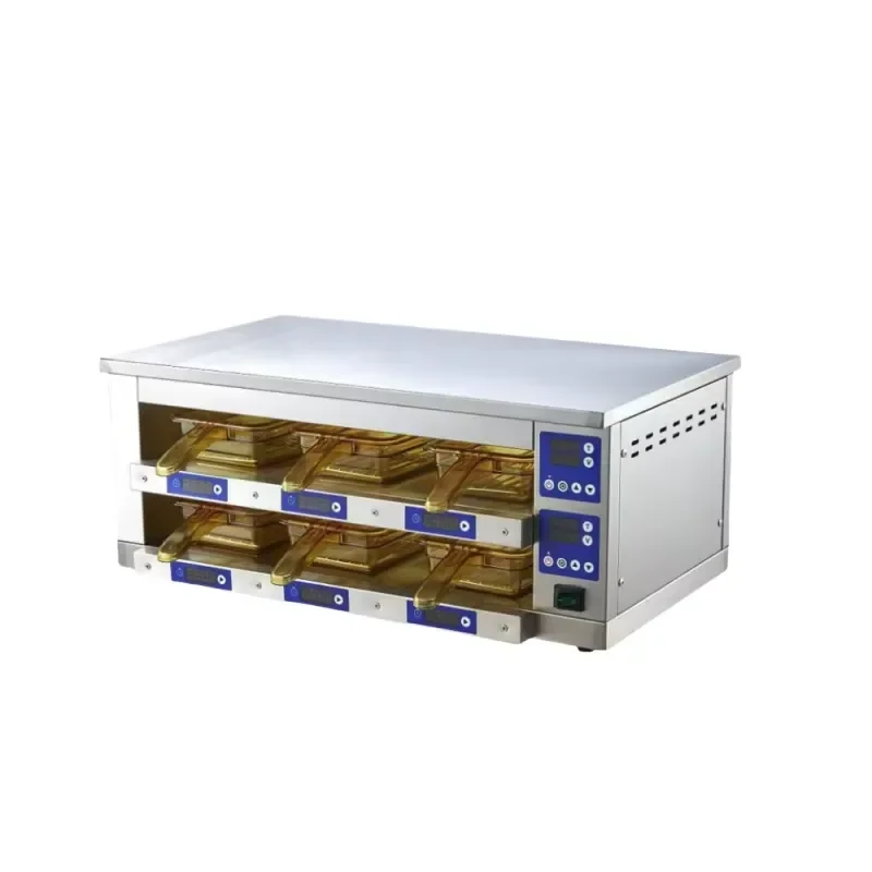 Commercial 2 Layer Electric Food Warmer Stainless Steel Buffet Server for Hotel Restaurant KFC Hamburg Keep Warm Display Case