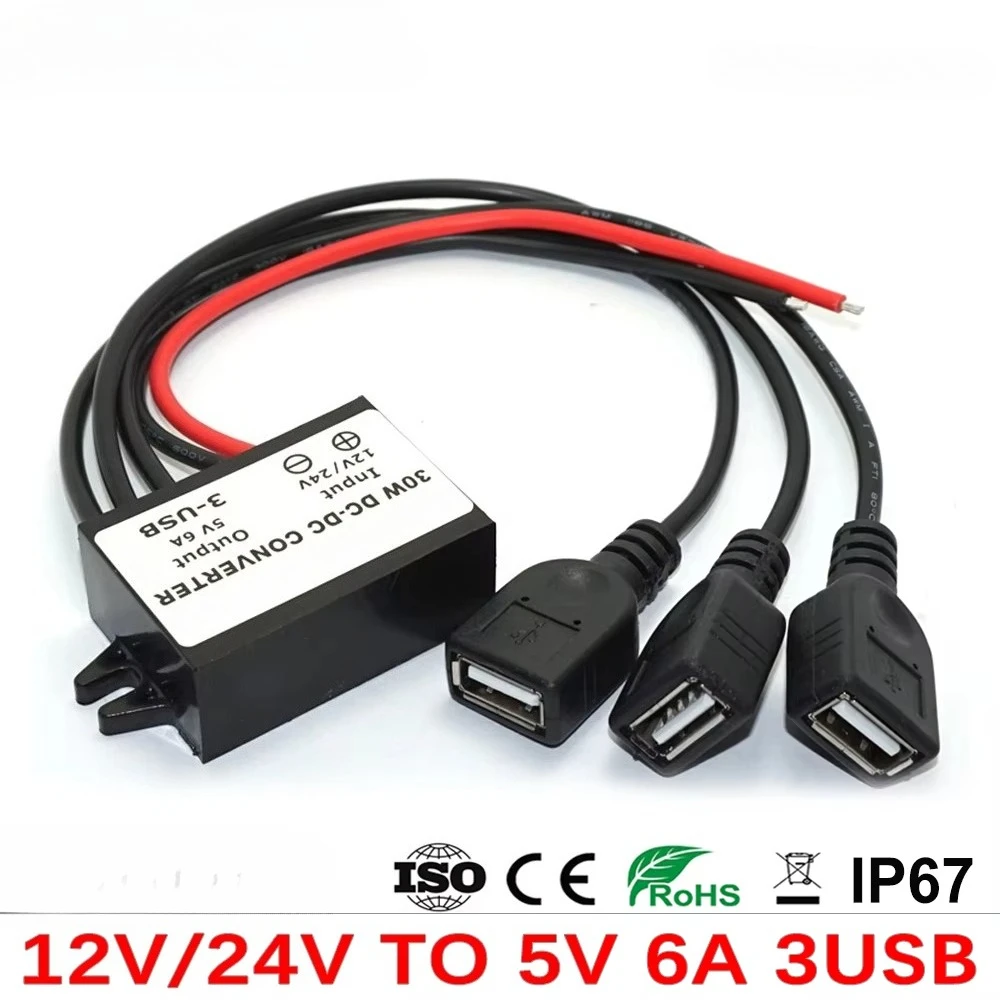12V 24V to 5V 3A 15W 5V 6A 30W DC Converter Buck Module Power Supply Regulator for Car Charger Open Wire Type-C Micro USB Output