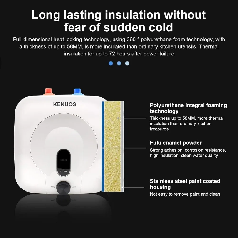 미니 탱크 전기 온수기, 싱크대 아래 순간 온수기, 2.5 갤런, 110V, 120V, 1.5KW, 흰색 소형 컴팩트 탱크 보관