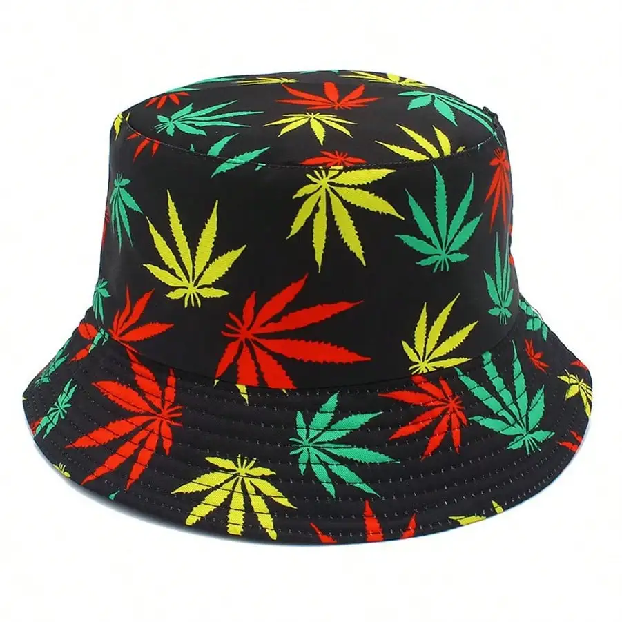 Reversible Sun Protection Elegant Stylish Maple Leaf Print Bucket Hat Perfect for Couples Beach Travel