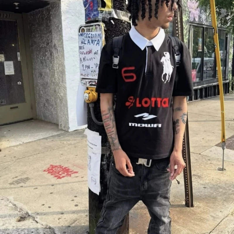 Mowalola ATL Angel Battle Spurs Embroidered Slim-fit Polo Shirt Short Sleeve T-shirt Tee Opium YVL Style