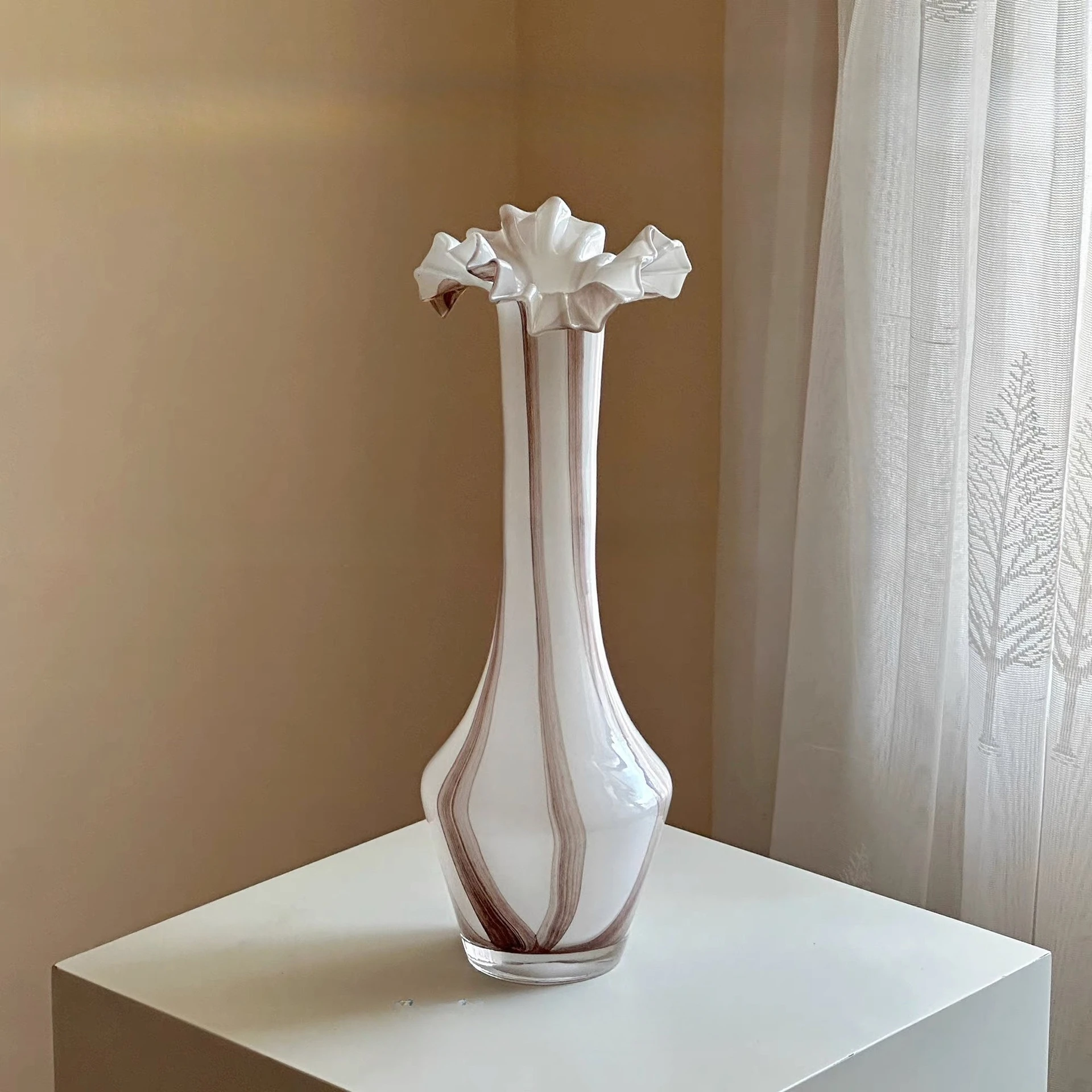 Striped Glass Vase Long-necked Hydroponic Flower Vase Terrarium Flowerpot Vases Room Decoration Accessories Flowervase