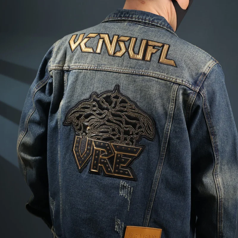 

2024 new denim jacket for men loose light luxury trendy brand worn out washed workwear fashion versatile comfortable casual top