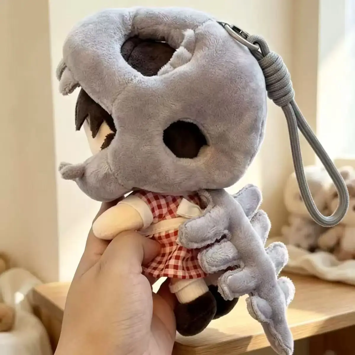 12cm Kawaii Dinosaur Skeleton Plush Doll Clothes Funny Animal Fossil Outfit Stuffed Toy Clothes Keychain Bag Pendant Gift