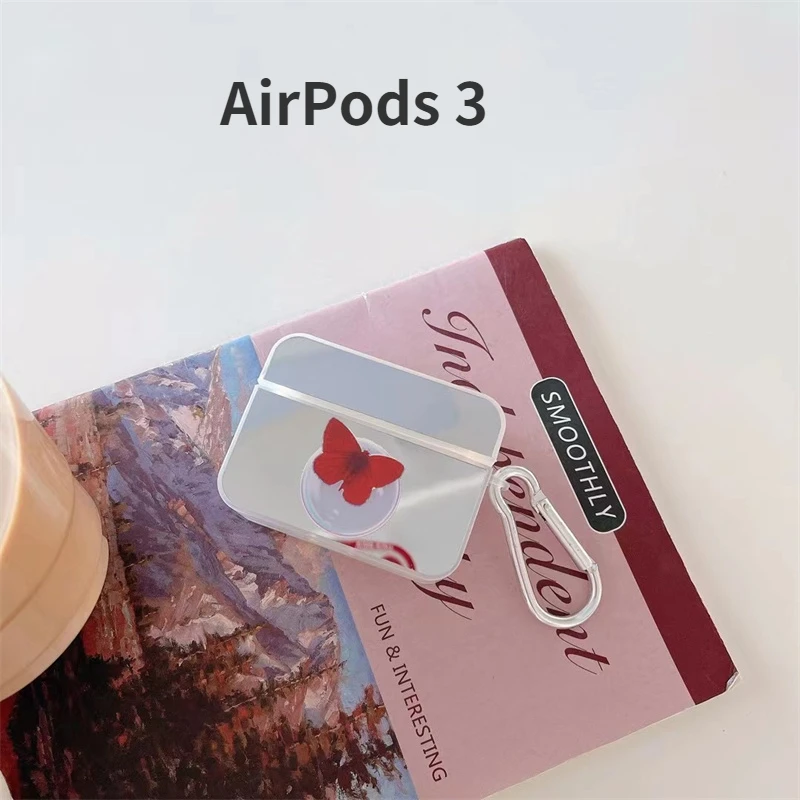 コインケース,ミラー付きイヤホン,美しい蝶,1 2 3,airpods pro用ケース,魅力的な充電ケース