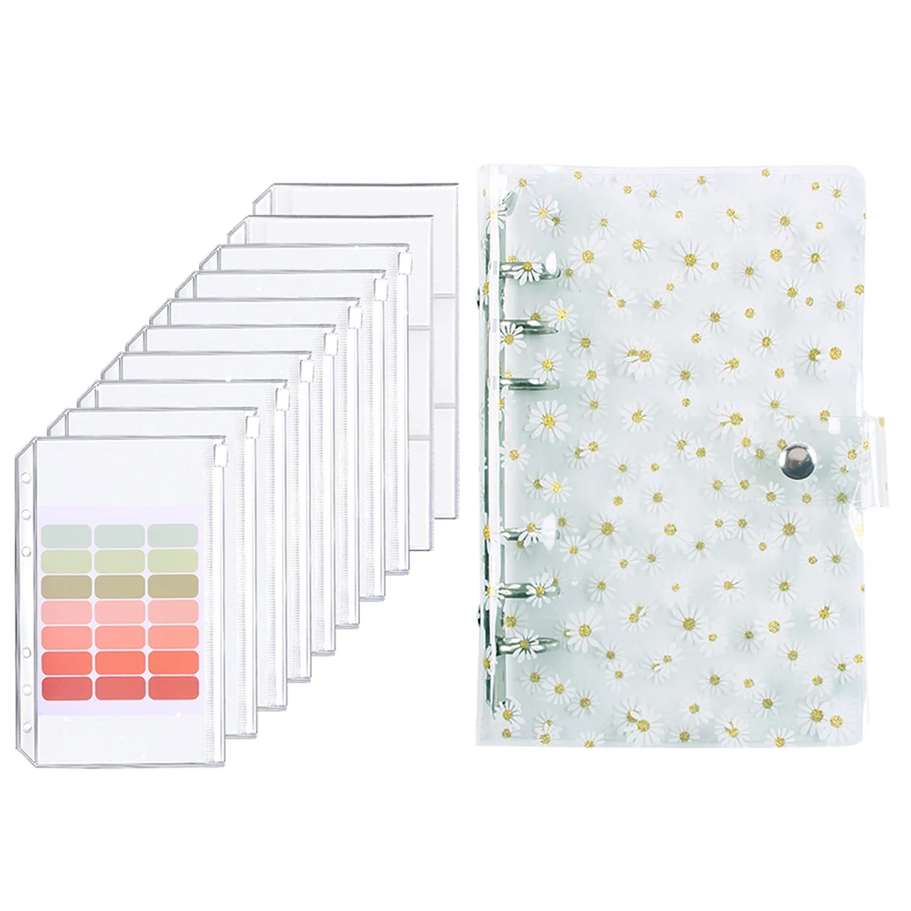 A6 Budget Binder Budget Planner with Clear Sequin Cover 8 Zipper Pockets Card Pouch Double Pocket Labels