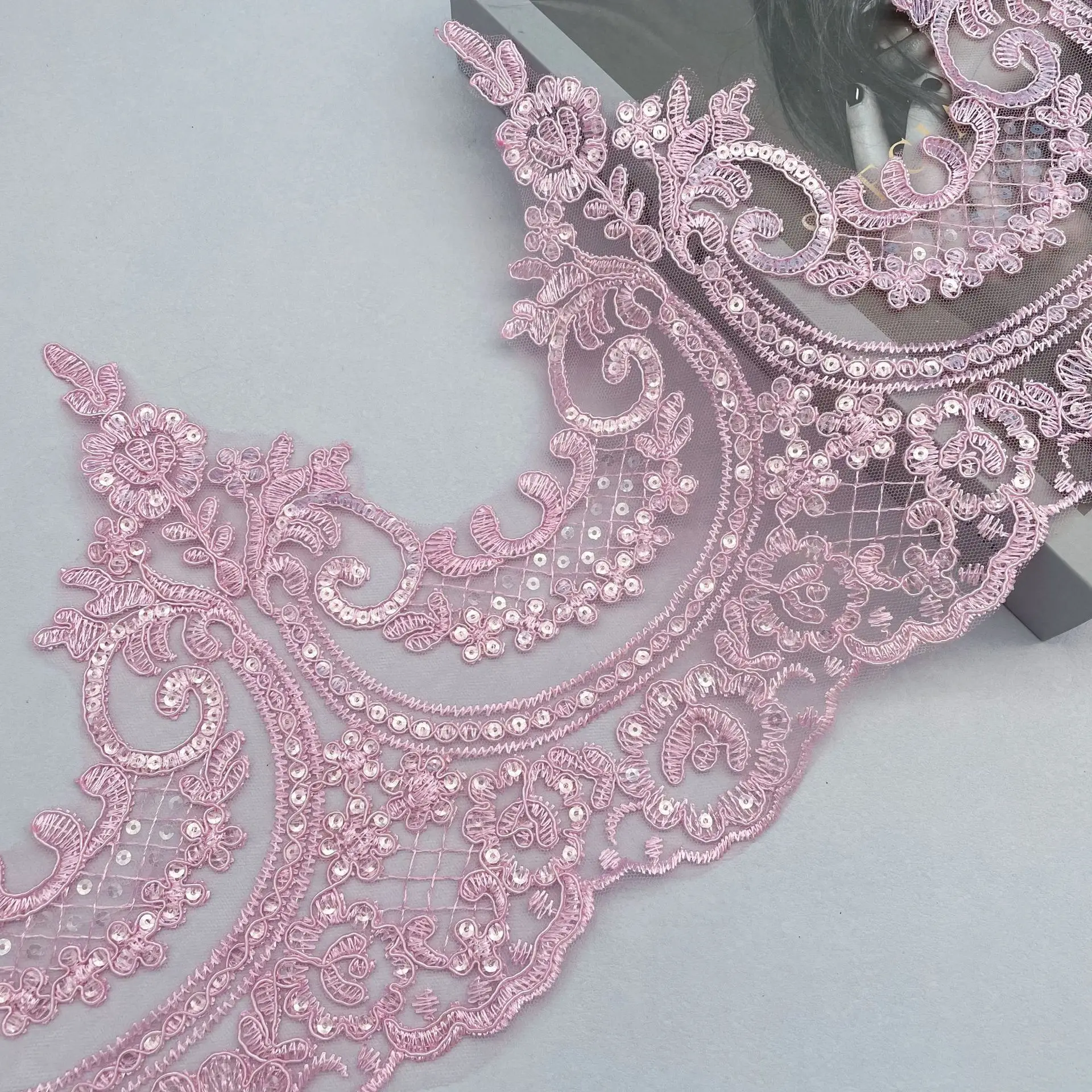1 Yard 24cm wide Gold Pink Thread Cording Lace Embroidery Lace Dress Home Textile Sequin Triming Dance Clothes DIY Materail