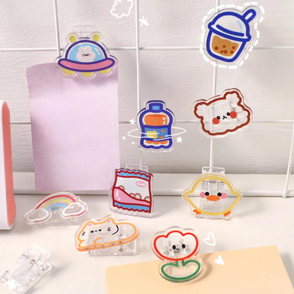 Binder Clip Cute Cartoon Distinguish Files Acrylic Multi-specification Multifunctional Decorative Accessories Storage Clip