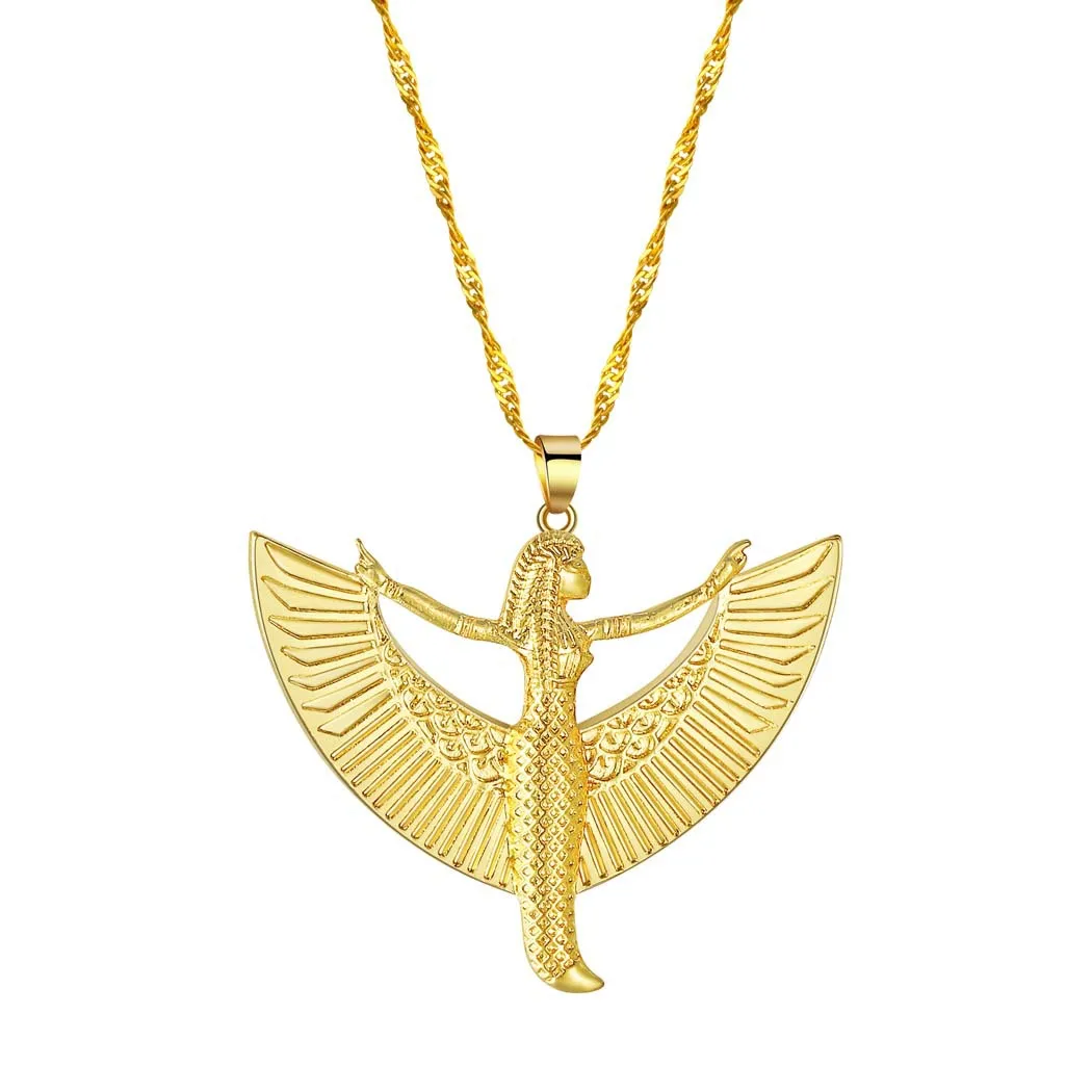 Ancient Egyptian Myths Maat Goddess Necklace Isis Pendant Eagle Wing Feather Lucky Collar Chain Woman Amulet Jewelry Gift