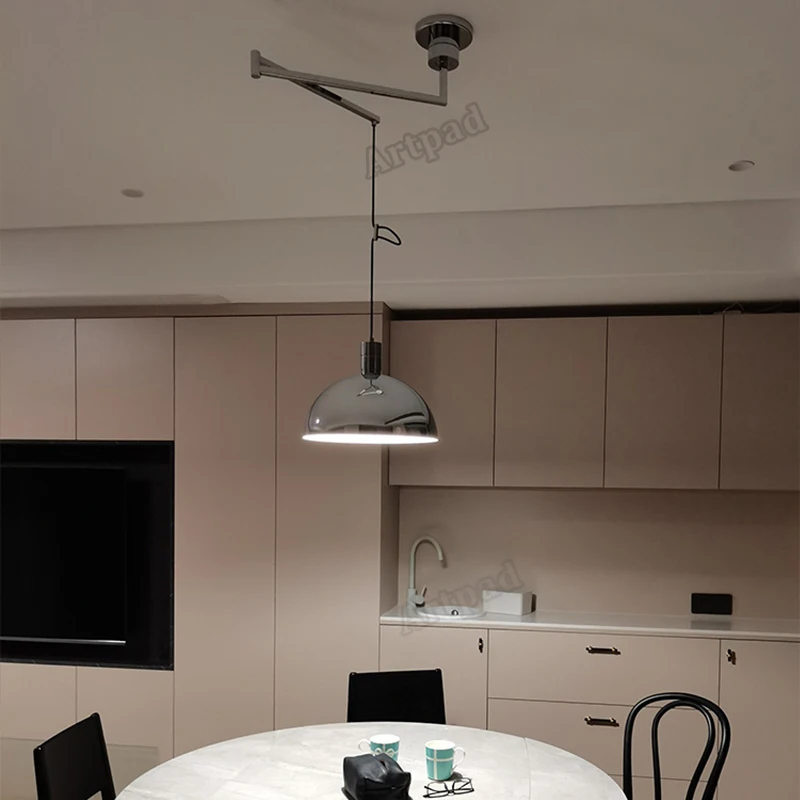 Imagem -06 - Moderno Led Itália Design Pingente Lâmpada Preto Chrome Cor Sombra de Vidro Ajustável Estiramento Pendurado Ligths E27 Luzes da Sala Jantar