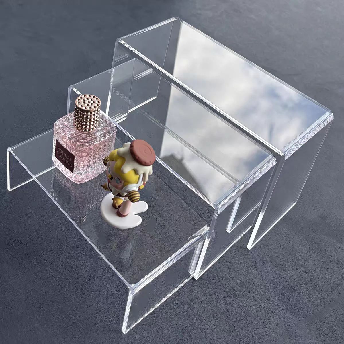 Clear Acrylic Display Rack, 3/5pcs Set Of Merchandise Display Stand, Desktop Organizer For Cupcake, Action Figure Display Holder