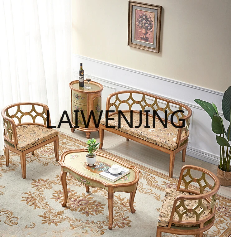 Occasional Table and Chair Combination Solid Wood Single-Seat Sofa Chair Balcony Small round Table B & B Painted Side Table