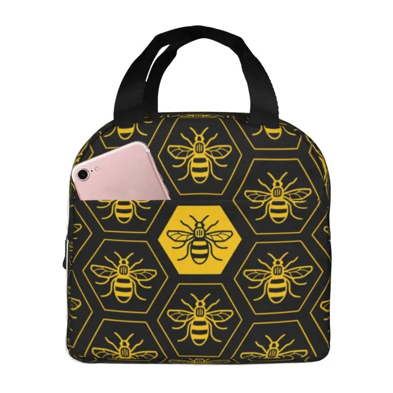 Custom Honeycombs And Bees Lunch Box Women Cooler Thermal Food Insulated Lunch Bag Kids School Children Picnic Tote Bags