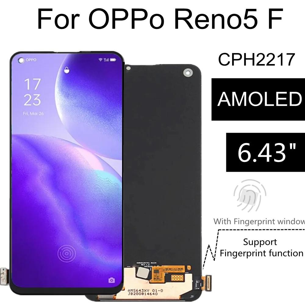 6.43'' AMOLED For Oppo Reno5 F LCD Display Screen Touch Panel Digitizer Assembly For OPPO Reno 5F CPH2217 Display