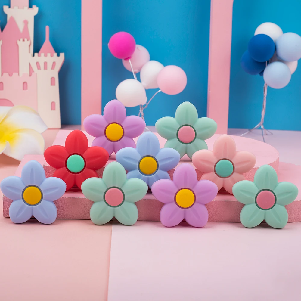 5Pcs Cartoons Sailboat Flower Silicone Beads Bead DIY Accessorie Jewelry Making Necklace