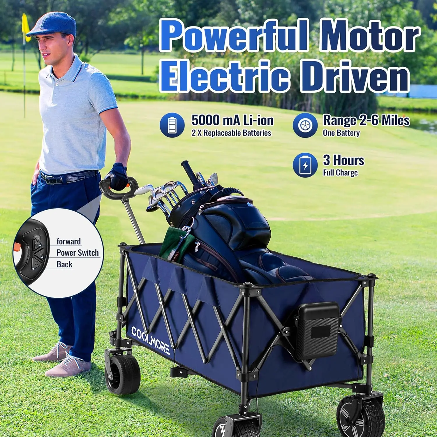 Electric Collapsible Utility Wagons 330Lbs Capacity, Carts Foldable With Wheels Brakes Portable For Timber Ridge Beach Garden