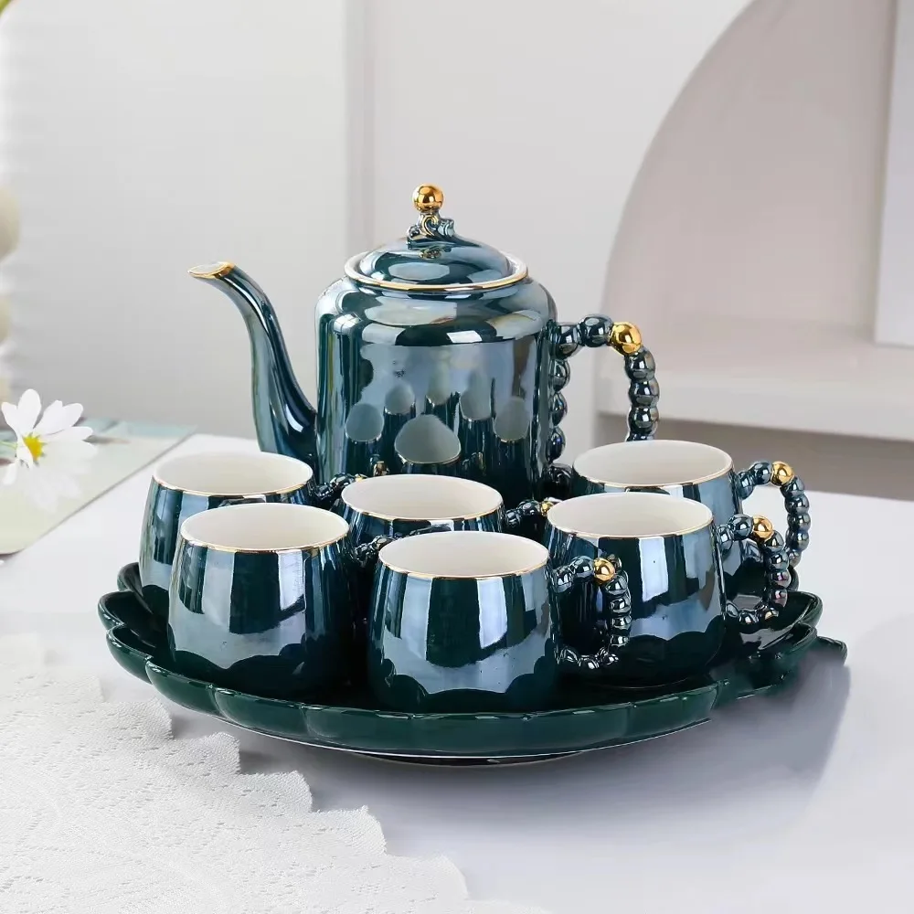 Light luxury pearl ceramic water set, cold water set, household tea set, living room teapot, cup set