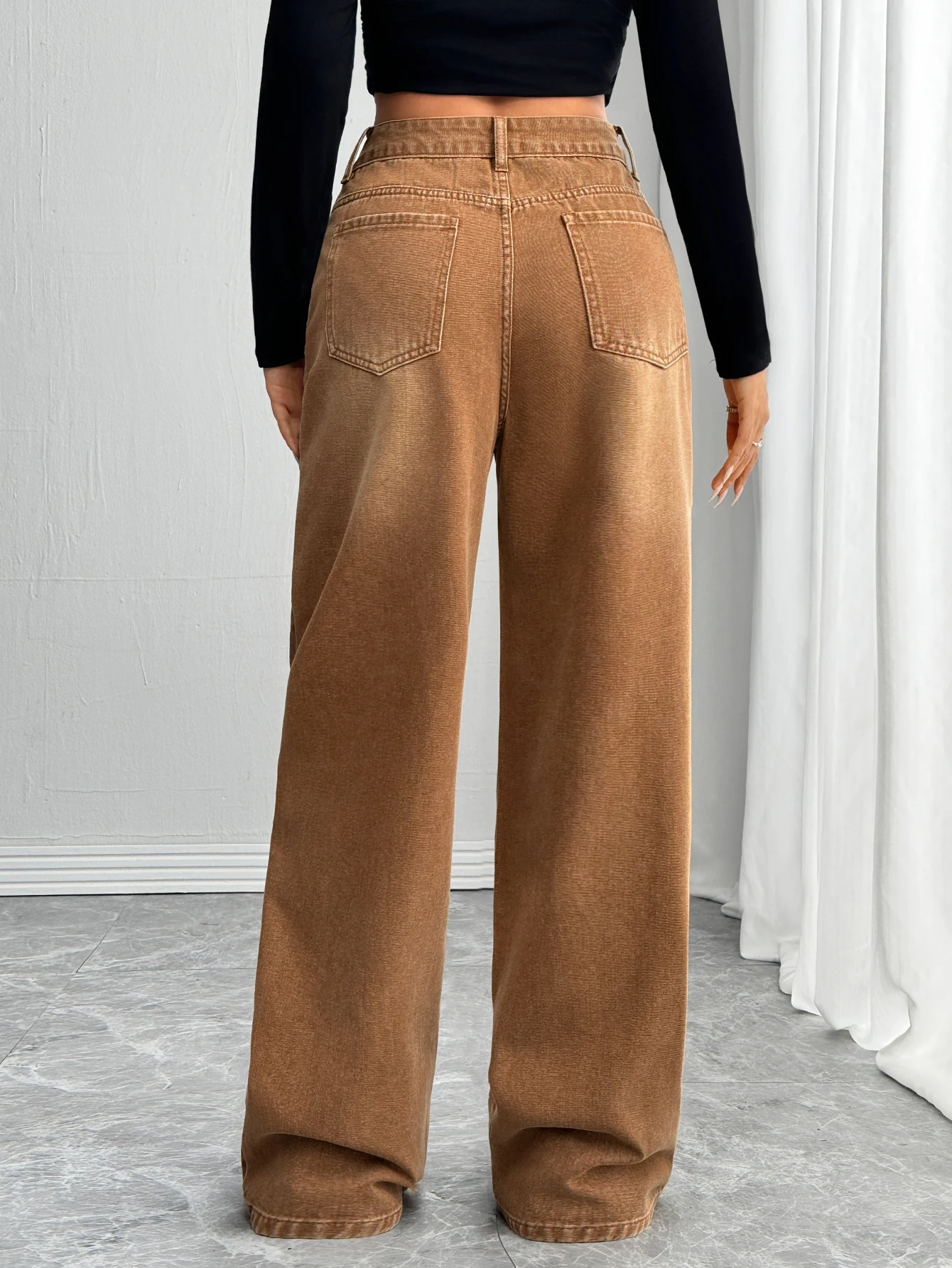 Maurad color series American street style embroidered star patchwork distressed washed water loose fit straight-leg denim pants,