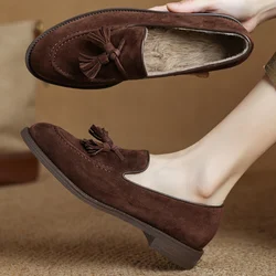 Women's natural suede leather fringe slip-on flats loafers leisure soft comfortable casual female moccasins shoes for woman sale