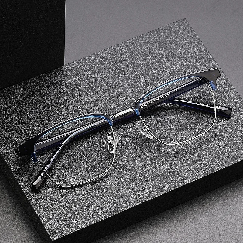 

F·DRACON Metal Eyeglass Frame Business Square Half Frame Men's Eyeglass Frame Anti Blue Light Optical Prescription Frame 8902
