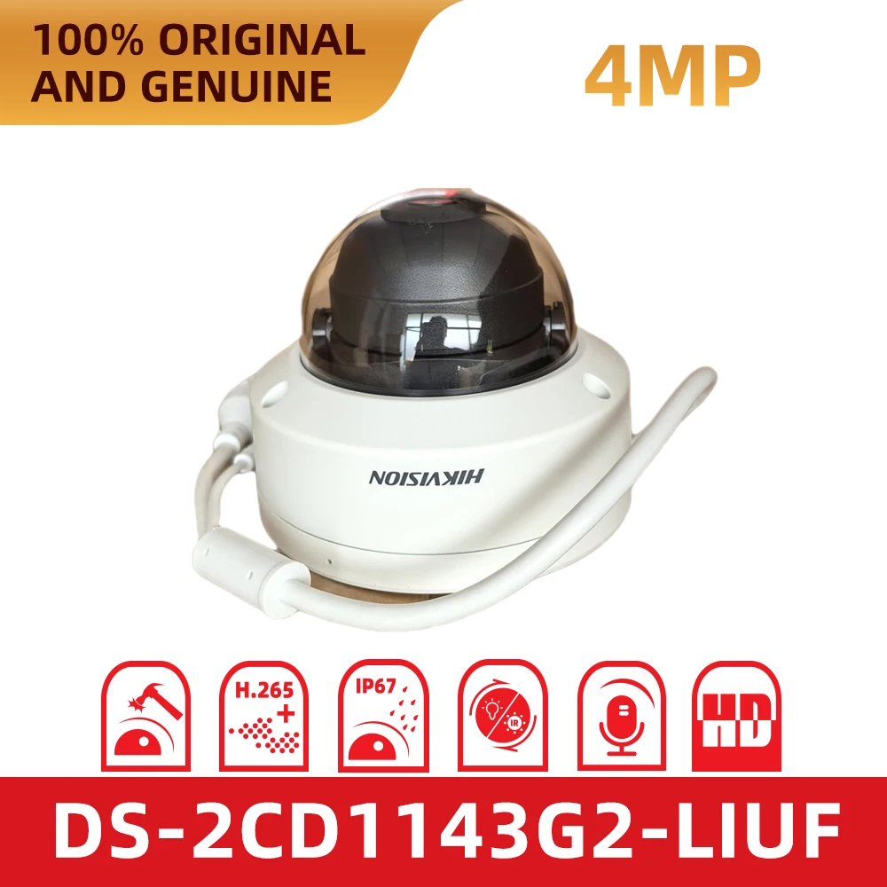 Hikvision 4MP Original DS-2CD1143G2-LIUF Indoor Outdoor Dome Camera with Human & Vehicle Detection Mic And SD Card Slot for CCTV