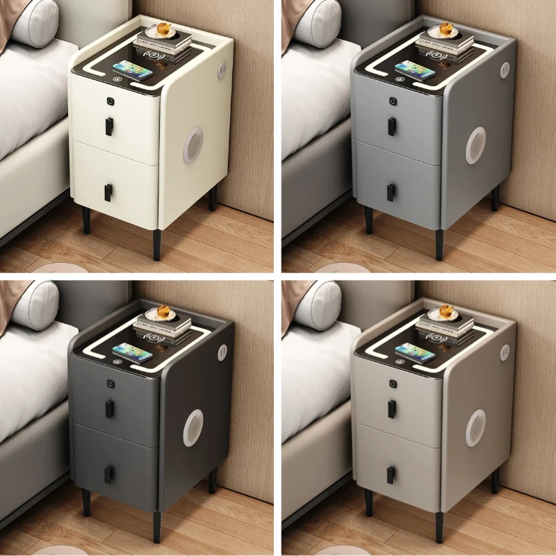 Minimalist Solid Wood Storage Cabinet Smart Luxury Nightstand Ultra Narrow Bedside Table Compact Bedroom Organizer with Charging